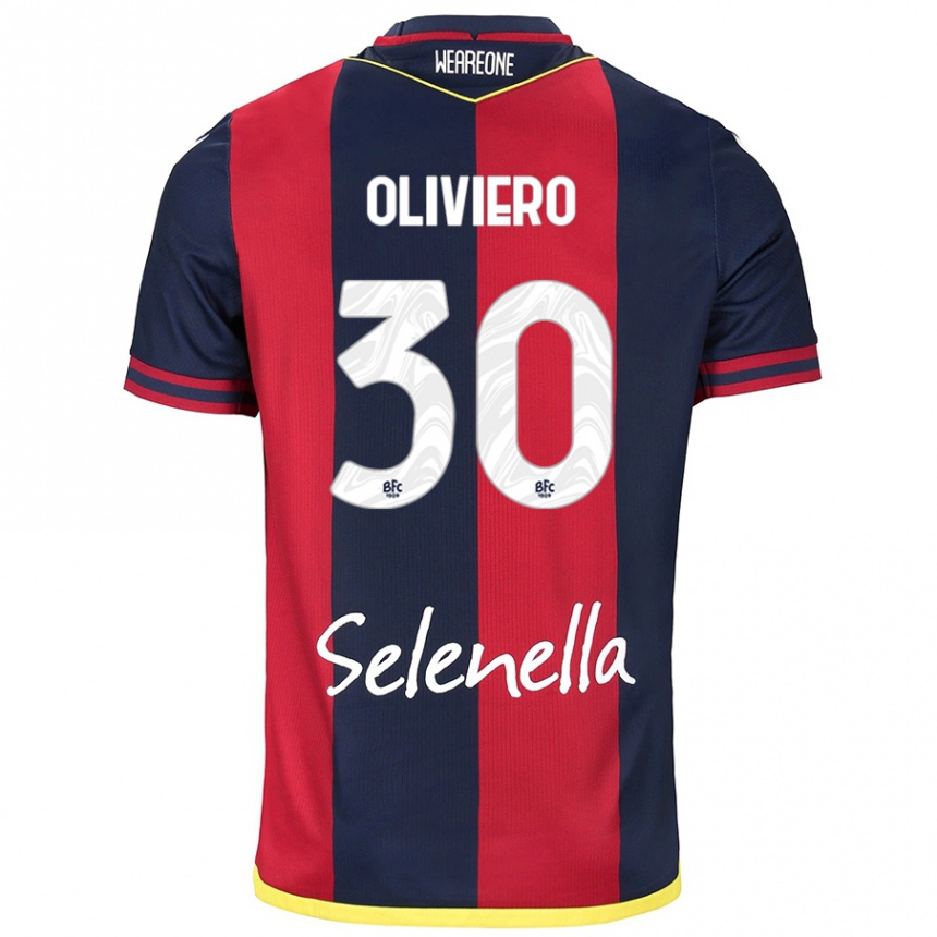 Enfant Football Maillot Andrea Oliviero #30 Rouge Bleu Royal Tenues Domicile 2024/25