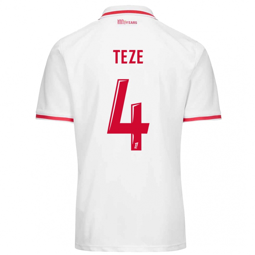 Enfant Football Maillot Teze #4 Blanc Rouge Tenues Domicile 2024/25