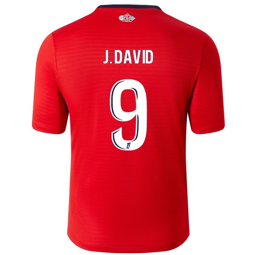 Enfant Football Maillot Jonathan David #9 Rouge Blanc Tenues Domicile 2024/25