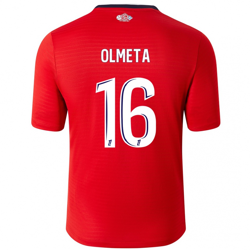 Enfant Football Maillot Lisandru Olmeta #16 Rouge Blanc Tenues Domicile 2024/25