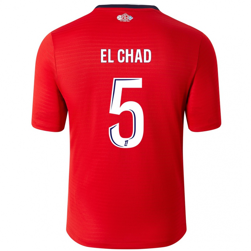 Enfant Football Maillot Nesryne El Chad #5 Rouge Blanc Tenues Domicile 2024/25