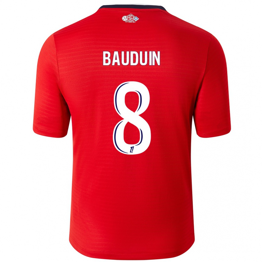 Enfant Football Maillot Justine Bauduin #8 Rouge Blanc Tenues Domicile 2024/25