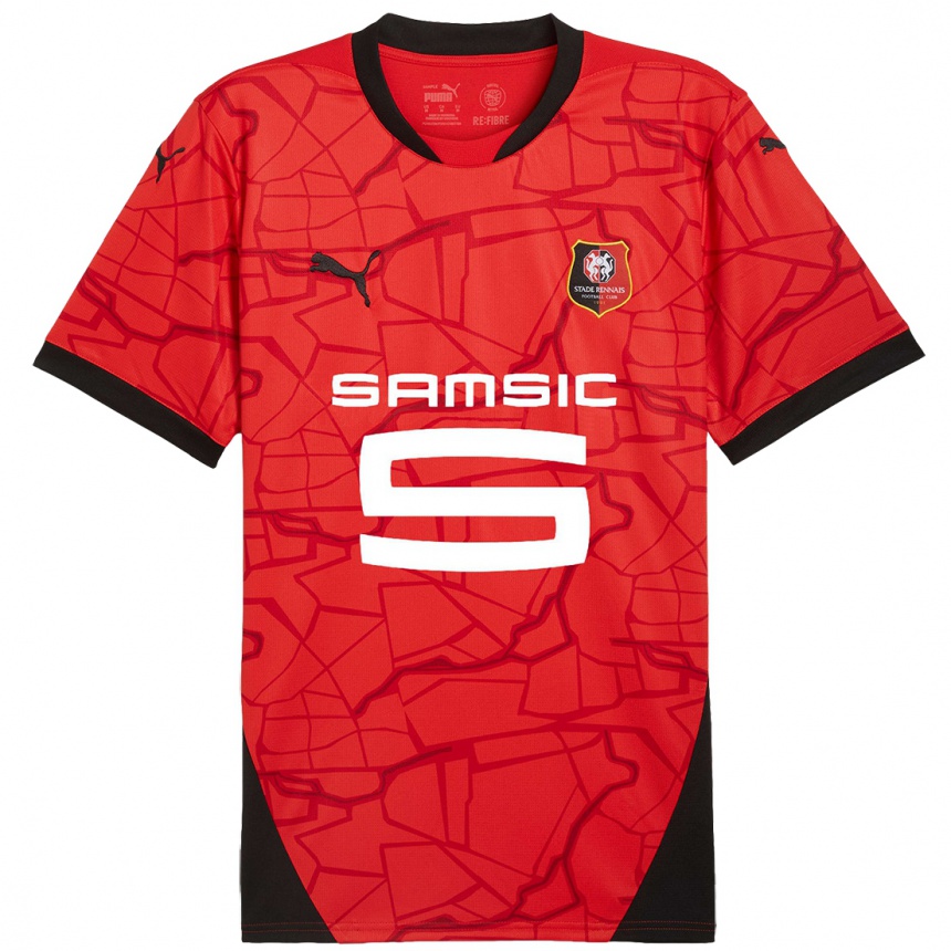 Enfant Football Maillot Baptiste Santamaria #8 Rouge Noir Tenues Domicile 2024/25