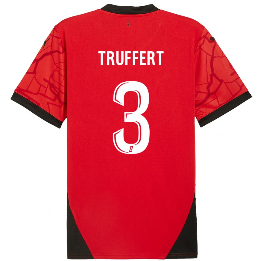 Enfant Football Maillot Adrien Truffert #3 Rouge Noir Tenues Domicile 2024/25