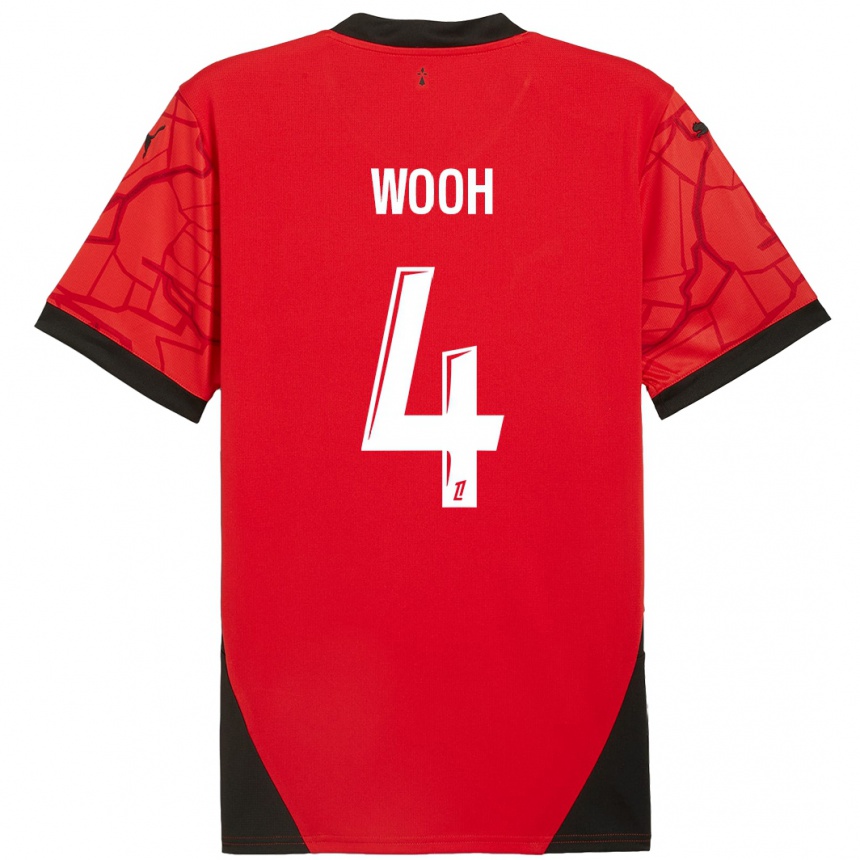 Enfant Football Maillot Christopher Wooh #4 Rouge Noir Tenues Domicile 2024/25