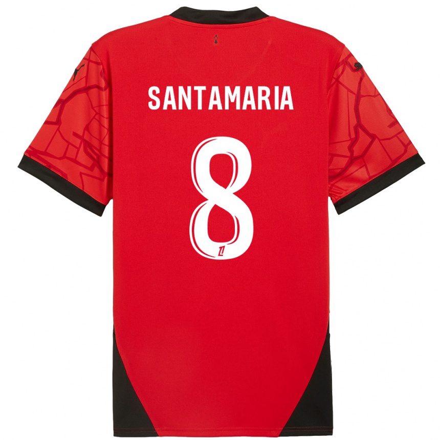 Enfant Football Maillot Baptiste Santamaria #8 Rouge Noir Tenues Domicile 2024/25