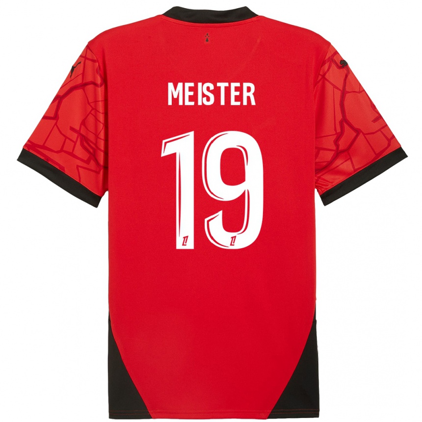 Enfant Football Maillot Henrik Meister #19 Rouge Noir Tenues Domicile 2024/25