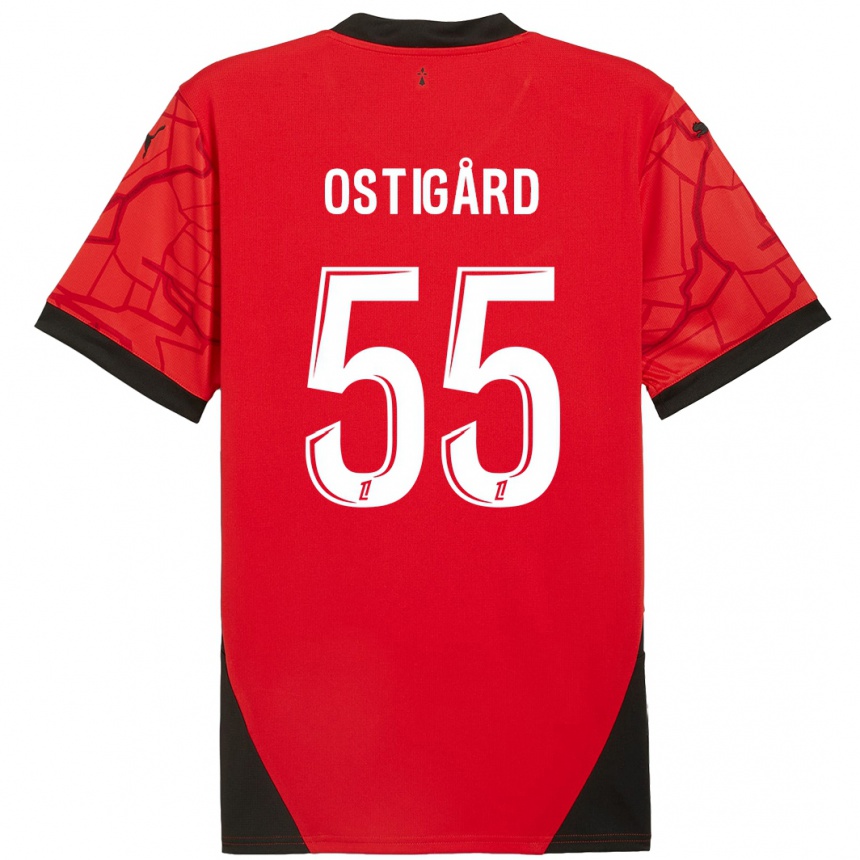 Enfant Football Maillot Leo Ostigard #55 Rouge Noir Tenues Domicile 2024/25