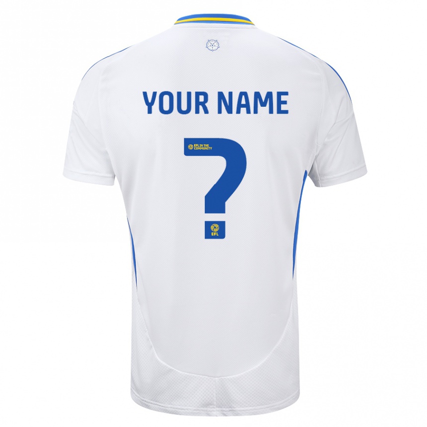 Enfant Football Maillot Votre Nom #0 Blanc Bleu Tenues Domicile 2024/25