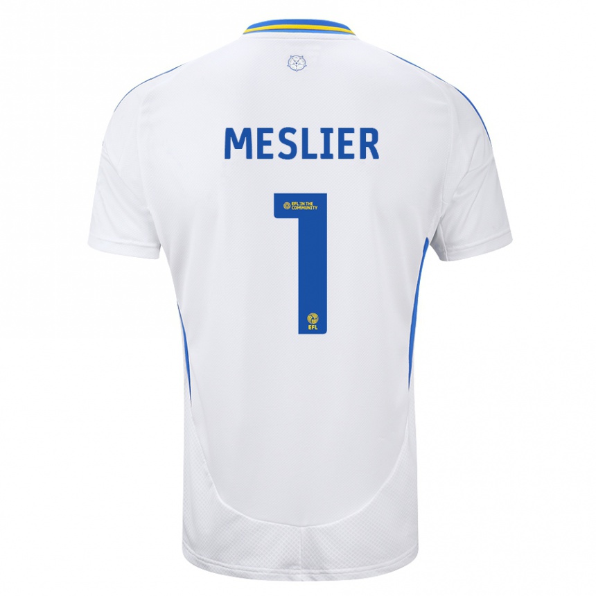 Enfant Football Maillot Illan Meslier #1 Blanc Bleu Tenues Domicile 2024/25