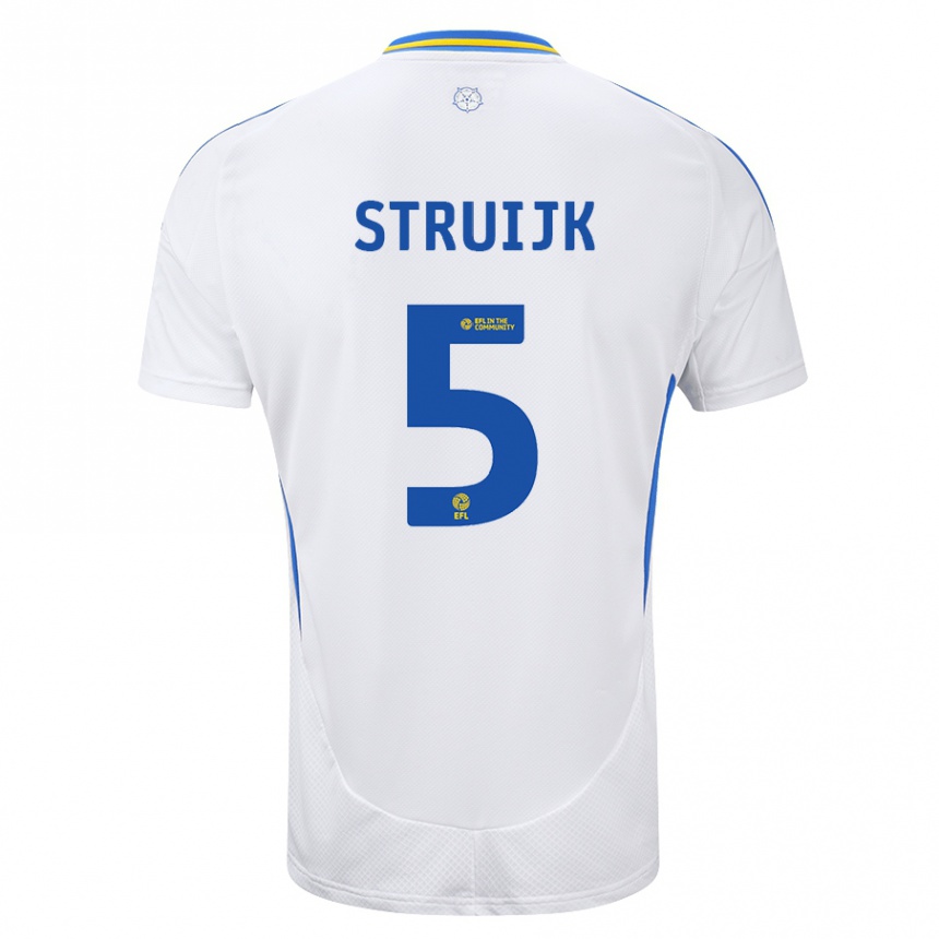 Enfant Football Maillot Pascal Struijk #5 Blanc Bleu Tenues Domicile 2024/25