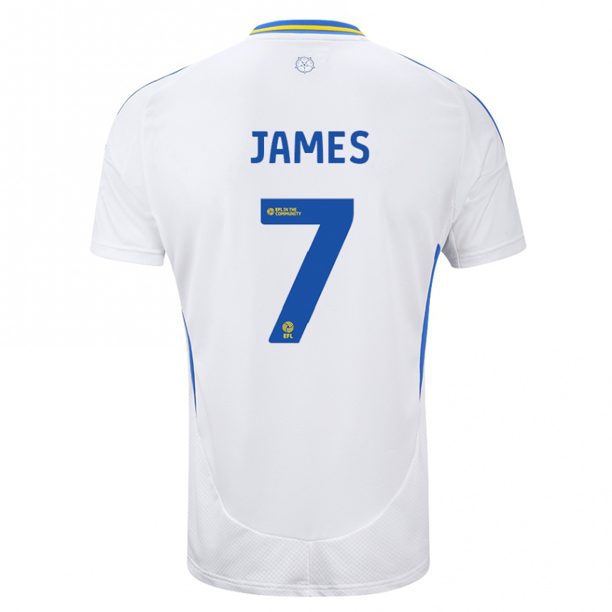 Enfant Football Maillot Daniel James #7 Blanc Bleu Tenues Domicile 2024/25