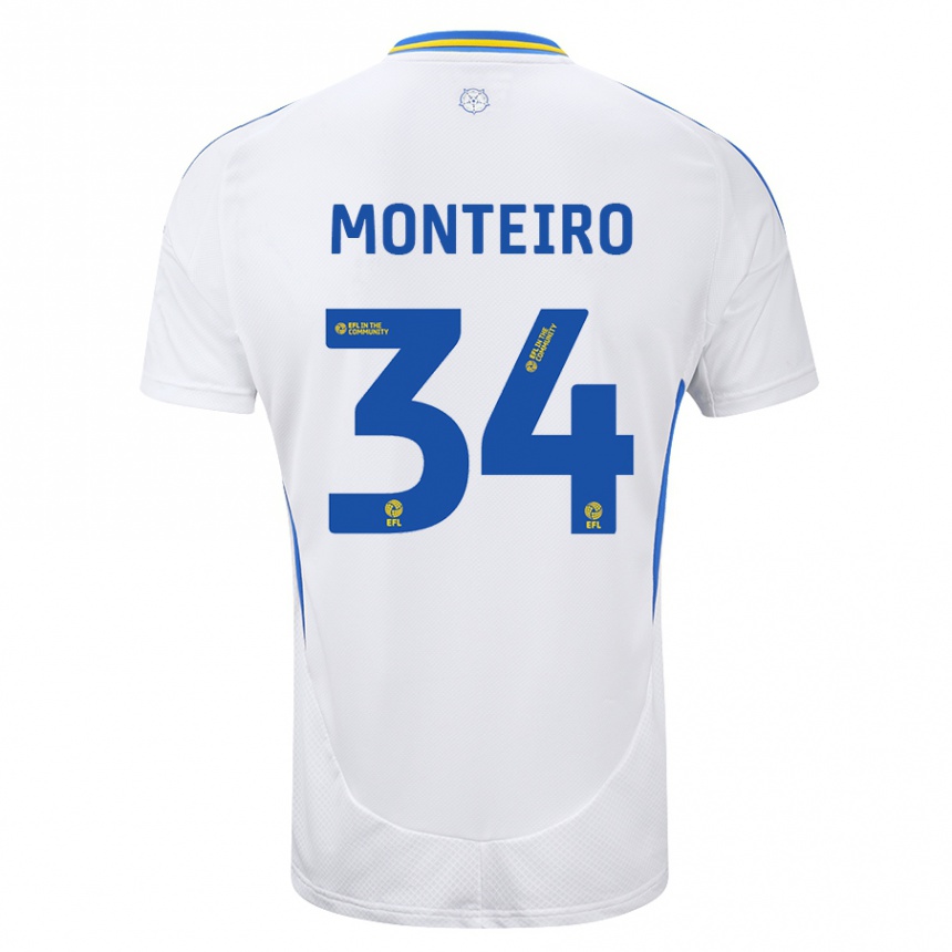 Enfant Football Maillot Diogo Monteiro #34 Blanc Bleu Tenues Domicile 2024/25