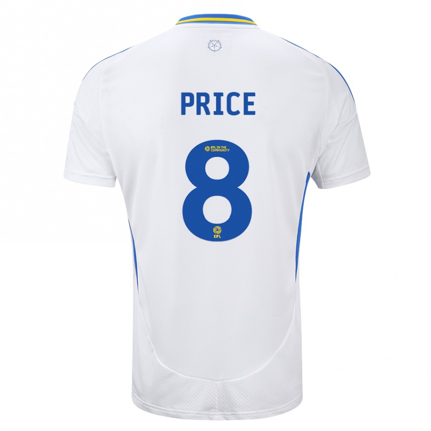 Enfant Football Maillot Leoni Price #8 Blanc Bleu Tenues Domicile 2024/25