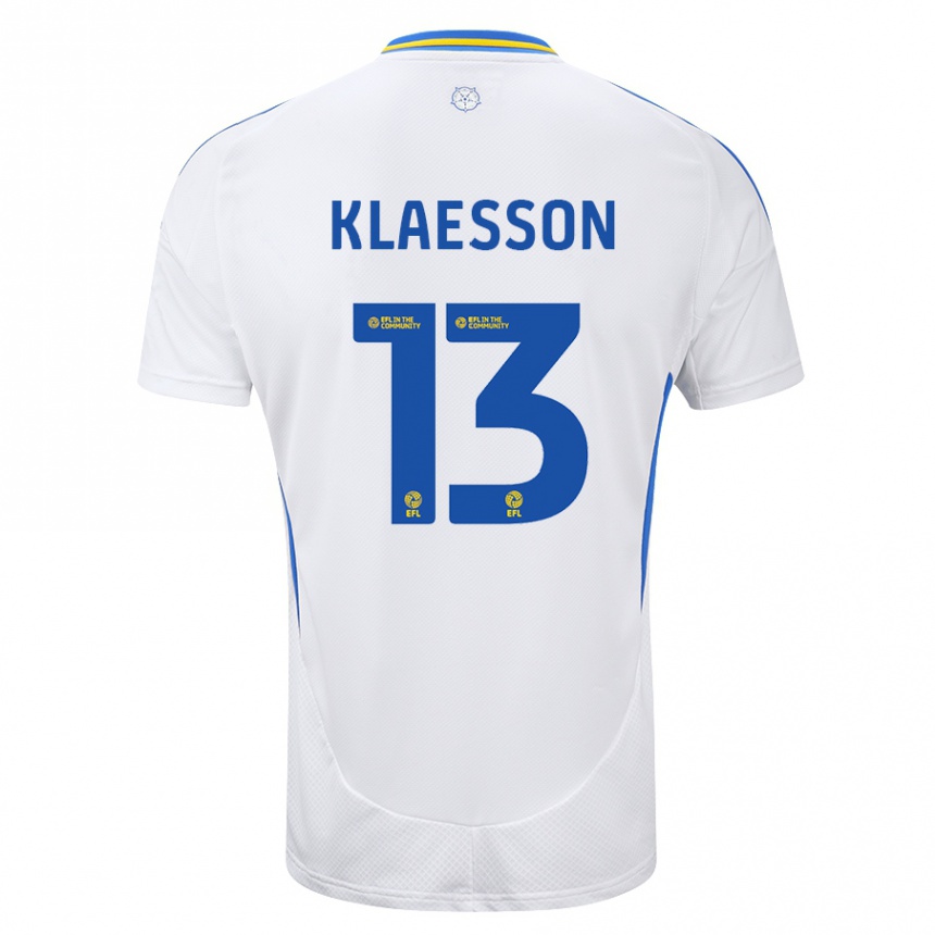 Enfant Football Maillot Kristoffer Klaesson #13 Blanc Bleu Tenues Domicile 2024/25