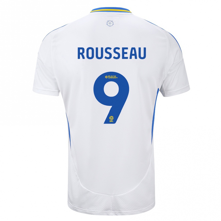 Enfant Football Maillot Jess Rousseau #9 Blanc Bleu Tenues Domicile 2024/25