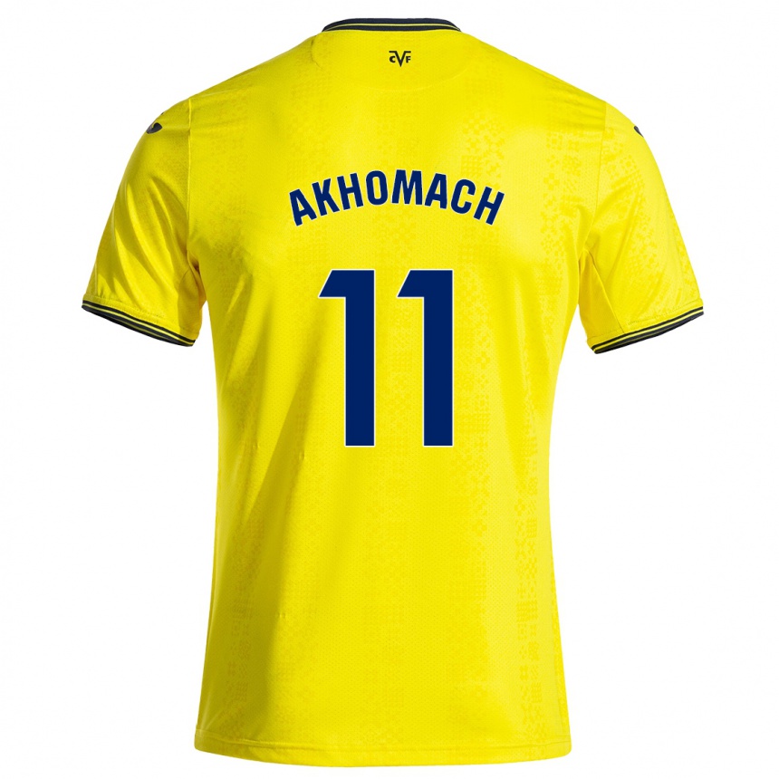 Enfant Football Maillot Ilias Akhomach #11 Jaune Noir Tenues Domicile 2024/25