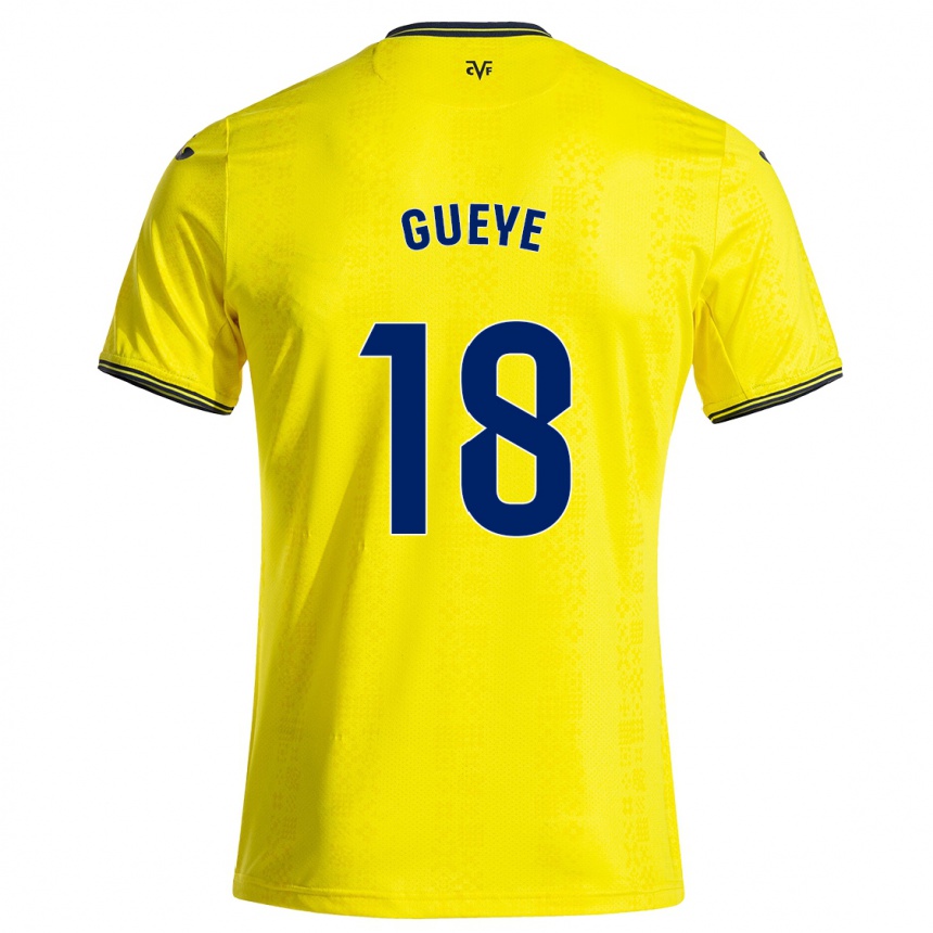 Enfant Football Maillot Pape Gueye #18 Jaune Noir Tenues Domicile 2024/25