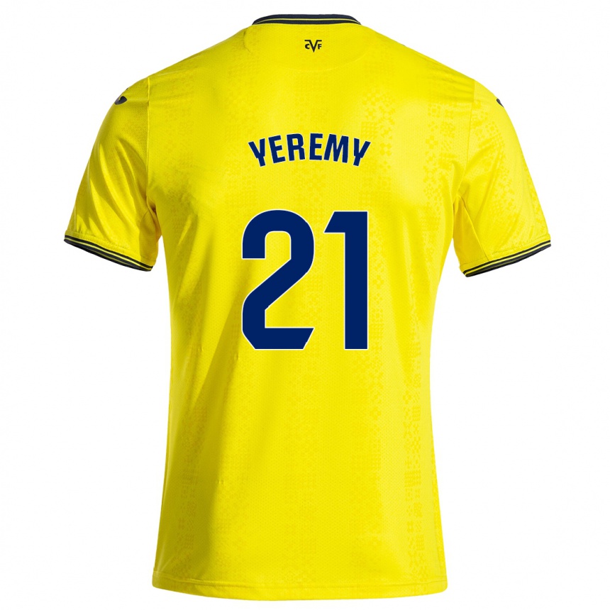 Enfant Football Maillot Yéremy Pino #21 Jaune Noir Tenues Domicile 2024/25