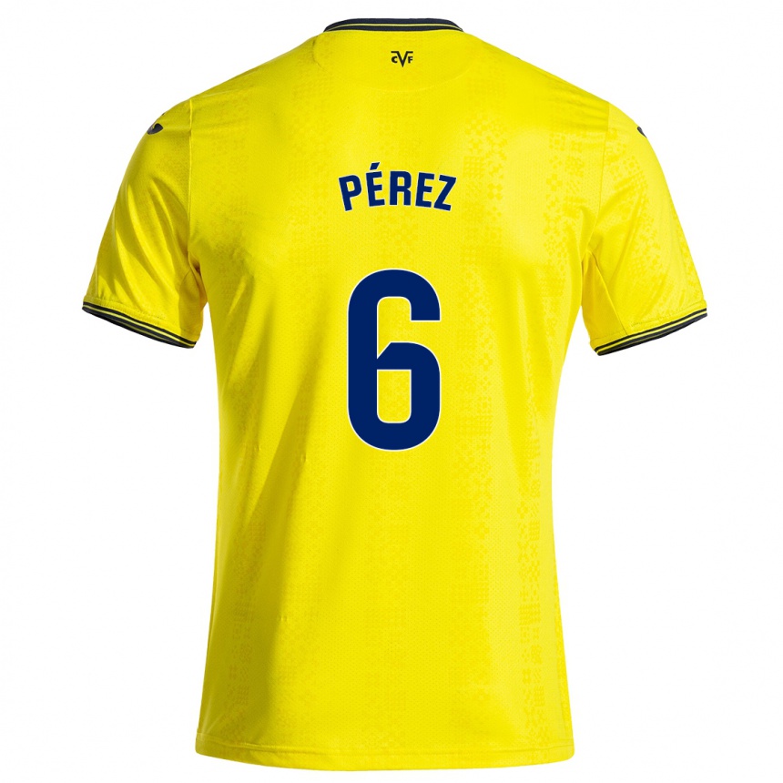 Enfant Football Maillot Hugo Pérez #6 Jaune Noir Tenues Domicile 2024/25