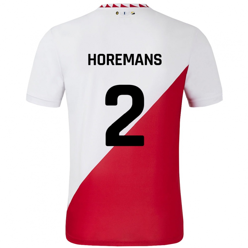 Enfant Football Maillot Siebe Horemans #2 Blanc Rouge Tenues Domicile 2024/25