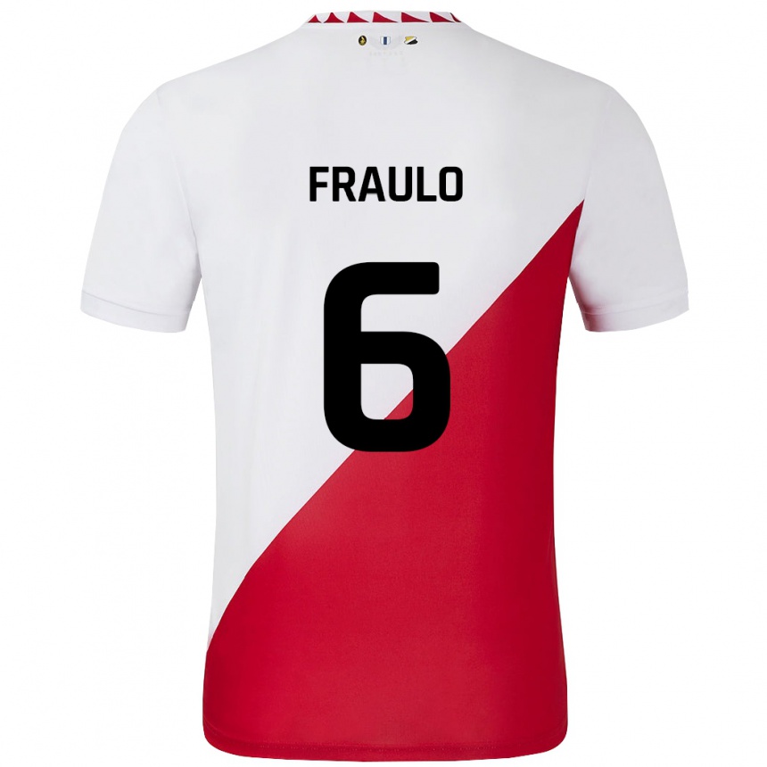 Enfant Football Maillot Oscar Fraulo #6 Blanc Rouge Tenues Domicile 2024/25