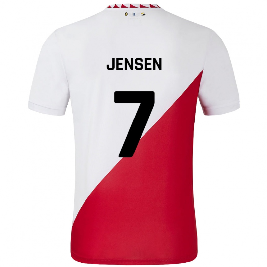 Enfant Football Maillot Victor Jensen #7 Blanc Rouge Tenues Domicile 2024/25