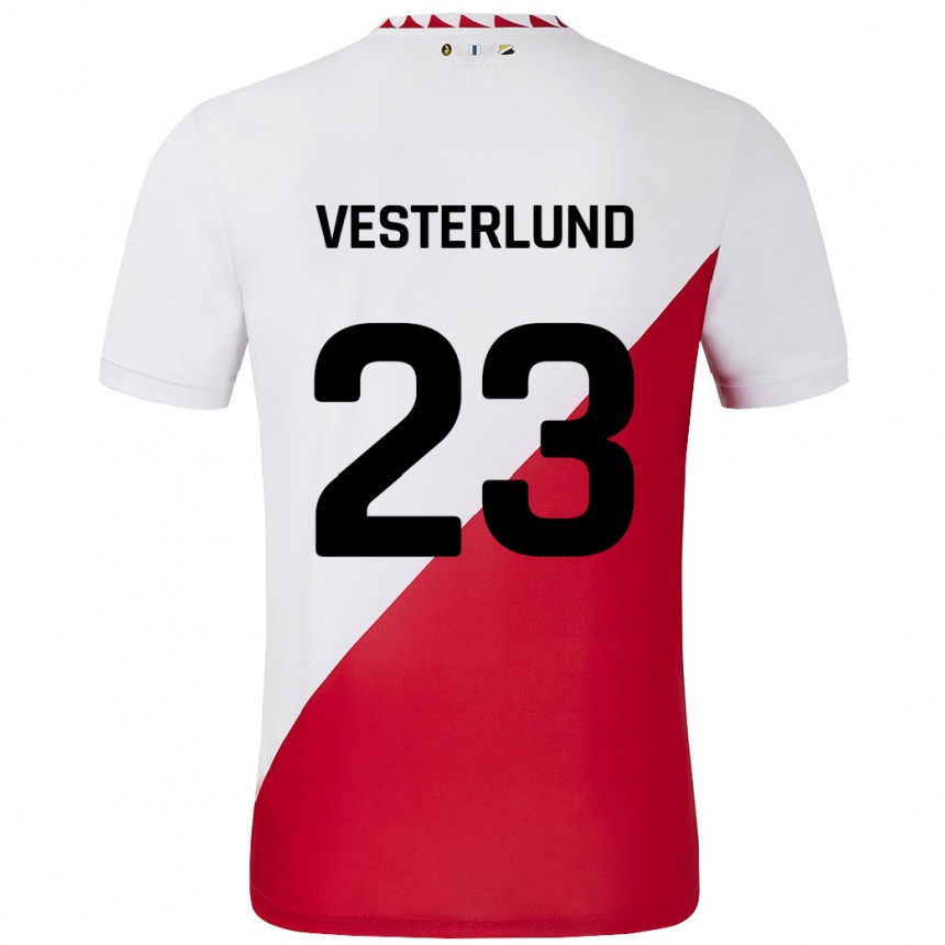 Enfant Football Maillot Niklas Vesterlund #23 Blanc Rouge Tenues Domicile 2024/25