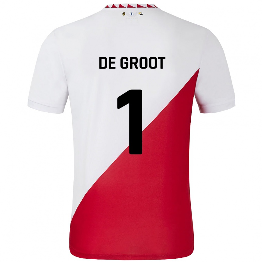 Enfant Football Maillot Jasmijn De Groot #1 Blanc Rouge Tenues Domicile 2024/25