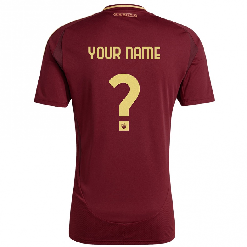 Enfant Football Maillot Votre Nom #0 Rouge Brun Or Tenues Domicile 2024/25