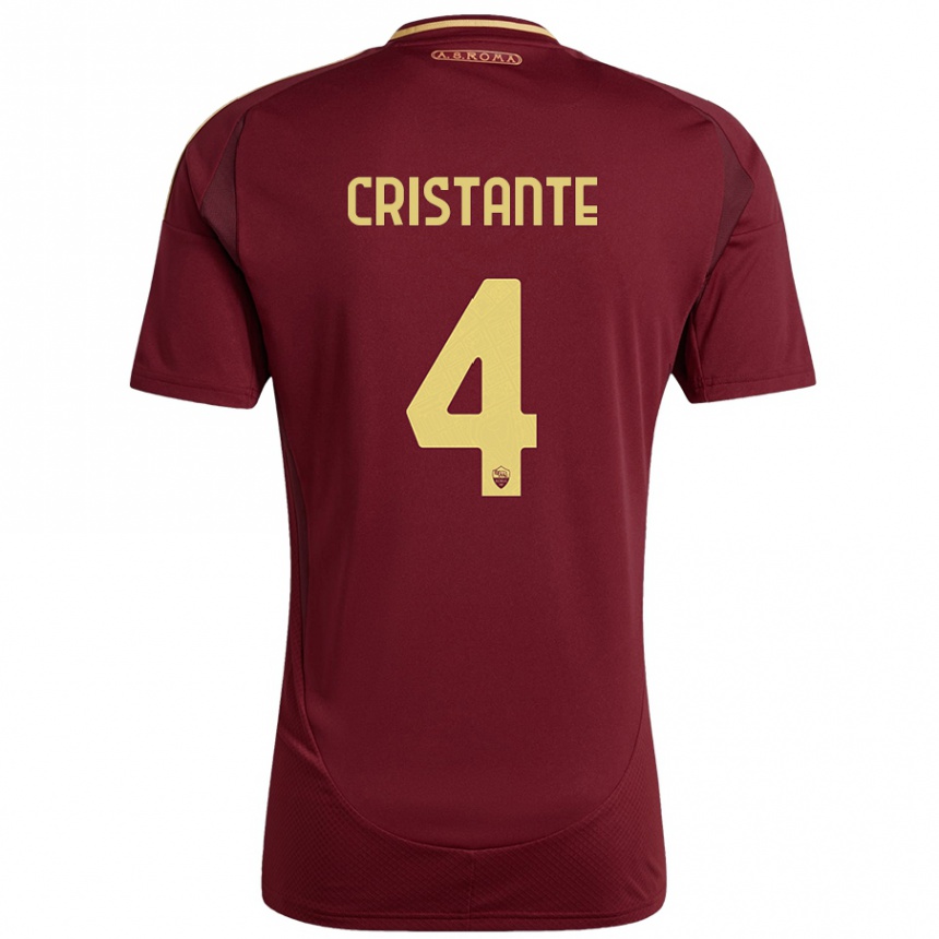 Enfant Football Maillot Bryan Cristante #4 Rouge Brun Or Tenues Domicile 2024/25