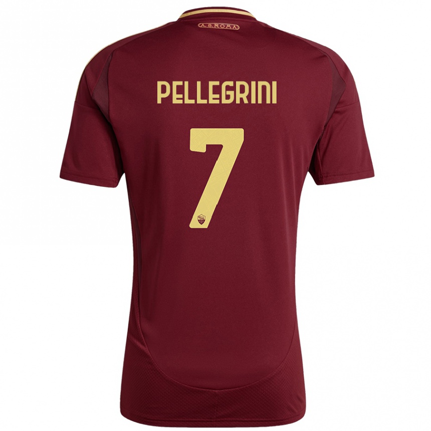 Enfant Football Maillot Lorenzo Pellegrini #7 Rouge Brun Or Tenues Domicile 2024/25