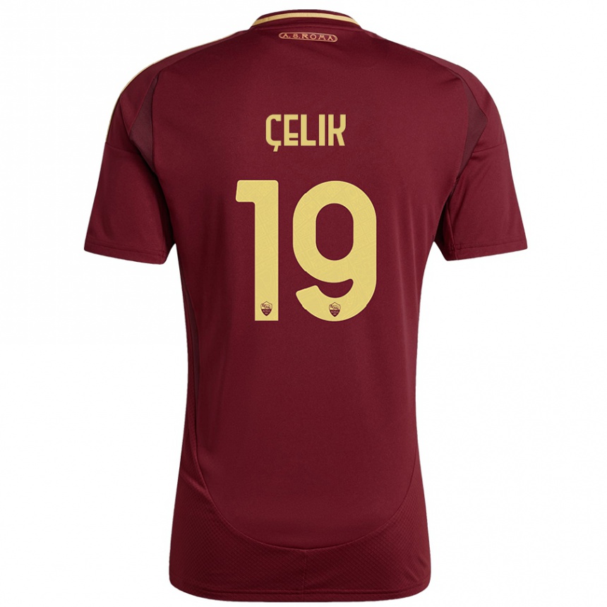 Enfant Football Maillot Zeki Celik #19 Rouge Brun Or Tenues Domicile 2024/25