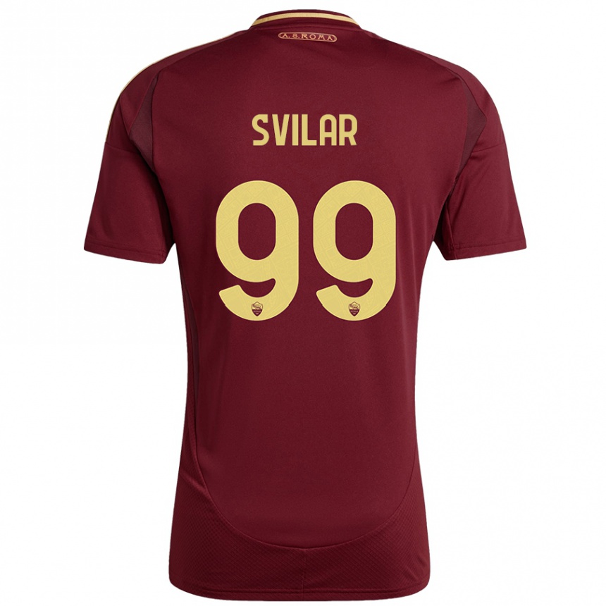 Enfant Football Maillot Mile Svilar #99 Rouge Brun Or Tenues Domicile 2024/25