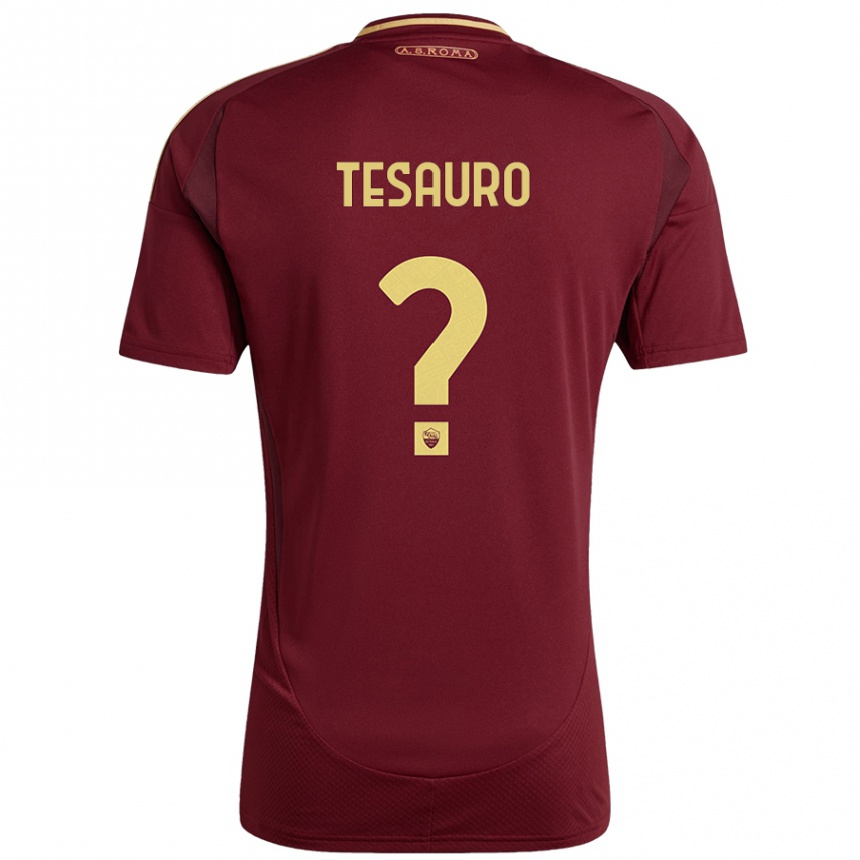 Enfant Football Maillot Emanuele Tesauro #0 Rouge Brun Or Tenues Domicile 2024/25