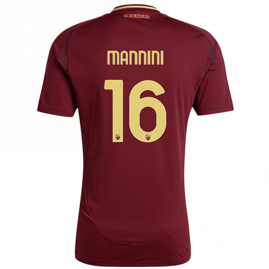 Enfant Football Maillot Mattia Mannini #16 Rouge Brun Or Tenues Domicile 2024/25