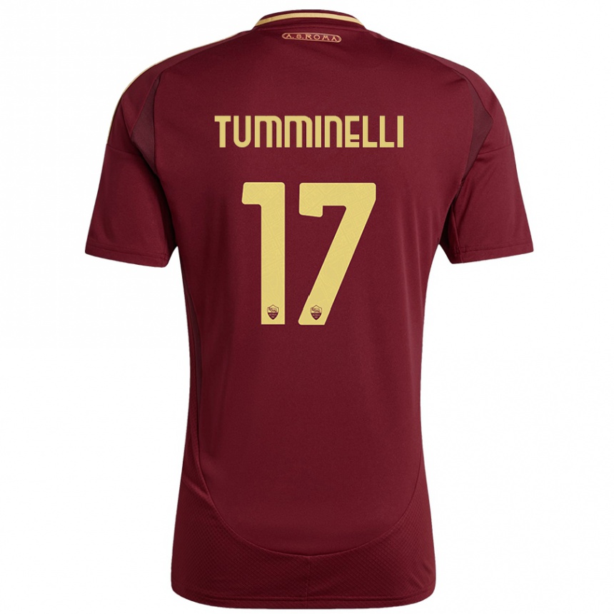 Enfant Football Maillot Gianmarco Tumminelli #17 Rouge Brun Or Tenues Domicile 2024/25