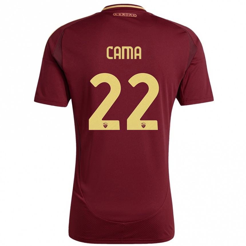 Enfant Football Maillot Cristian Cama #22 Rouge Brun Or Tenues Domicile 2024/25