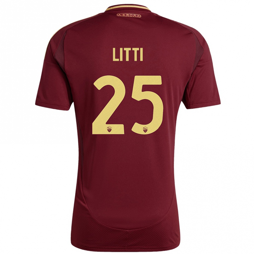 Enfant Football Maillot Marco Litti #25 Rouge Brun Or Tenues Domicile 2024/25