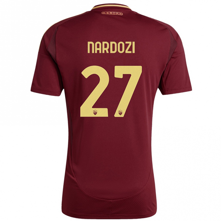 Enfant Football Maillot Manuel Nardozi #27 Rouge Brun Or Tenues Domicile 2024/25