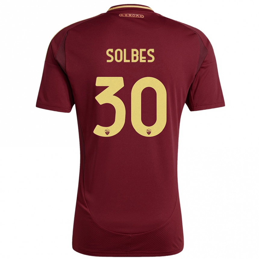 Enfant Football Maillot Ricardo Solbes #30 Rouge Brun Or Tenues Domicile 2024/25