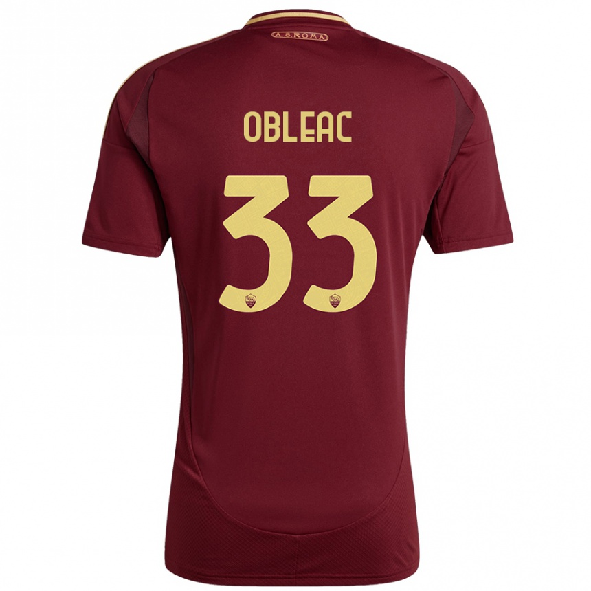 Enfant Football Maillot Matteo Obleac #33 Rouge Brun Or Tenues Domicile 2024/25