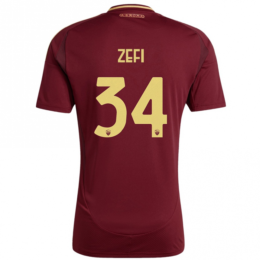 Enfant Football Maillot Kevin Zefi #34 Rouge Brun Or Tenues Domicile 2024/25