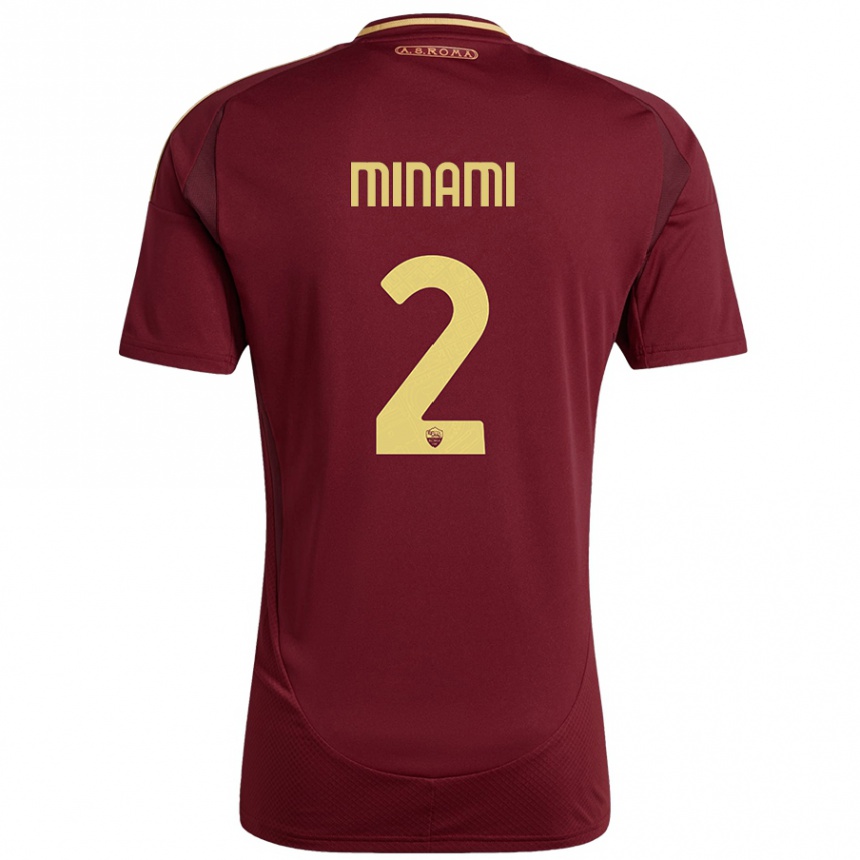 Enfant Football Maillot Moeka Minami #2 Rouge Brun Or Tenues Domicile 2024/25