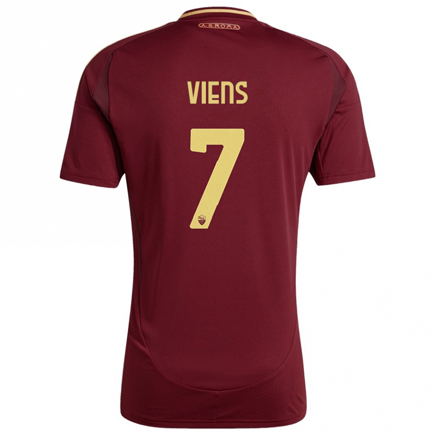 Enfant Football Maillot Evelyne Viens #7 Rouge Brun Or Tenues Domicile 2024/25