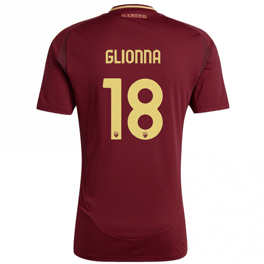 Enfant Football Maillot Benedetta Glionna #18 Rouge Brun Or Tenues Domicile 2024/25