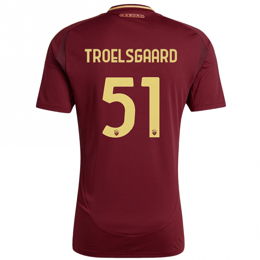 Enfant Football Maillot Sanne Troelsgaard #51 Rouge Brun Or Tenues Domicile 2024/25