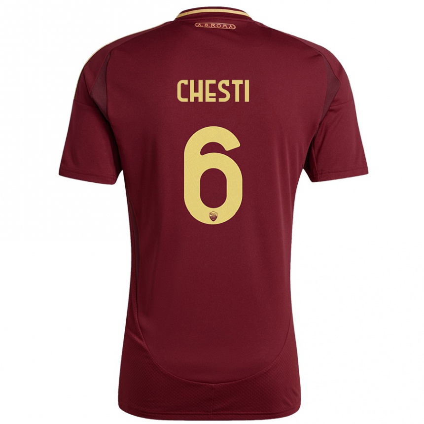 Enfant Football Maillot Francesco Chesti #6 Rouge Brun Or Tenues Domicile 2024/25