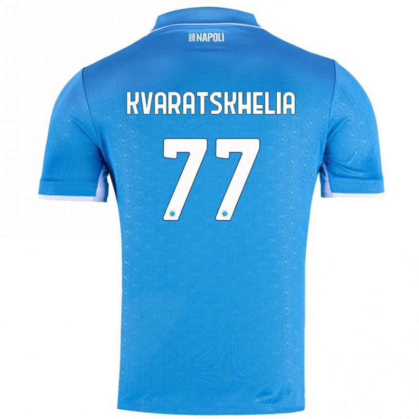 Enfant Football Maillot Khvicha Kvaratskhelia #77 Bleu Ciel Tenues Domicile 2024/25