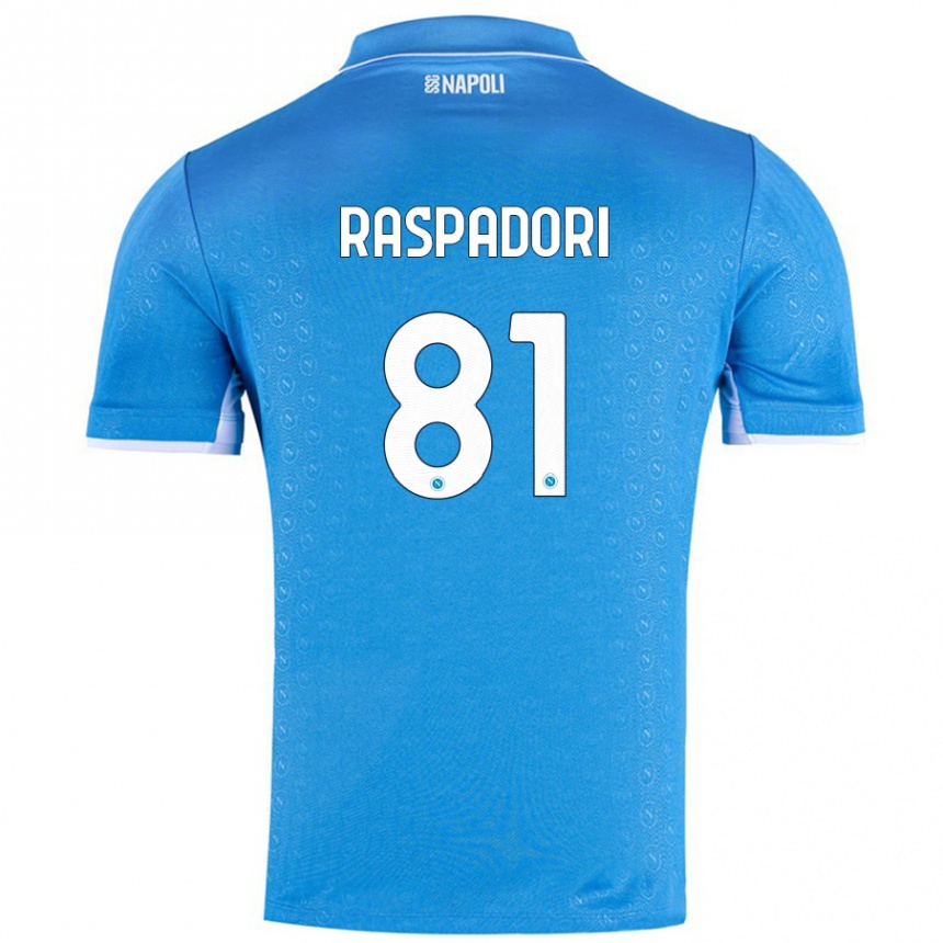 Enfant Football Maillot Giacomo Raspadori #81 Bleu Ciel Tenues Domicile 2024/25